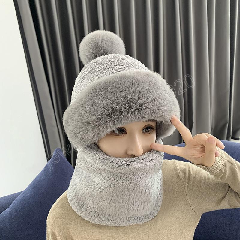 Fashion Winter Hat Scarf Set Women Beanies Caps Warm Skull Bonnet Windproof Outdoor Sports Knitting Hooded Shawl Hat