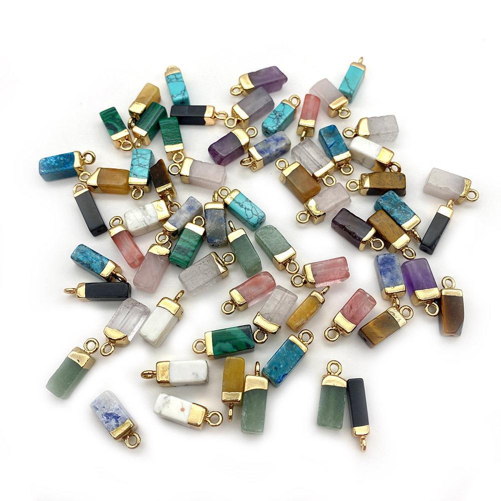 Mini kristal dikdörtgen sütun şekli kolye renkli yeşim doğal taş karışık takılar mücevher aksesuarları kolye toptan satış