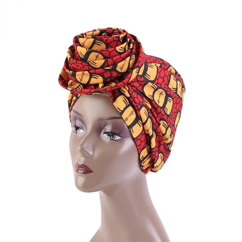 Fashion Women African Pattern Bonnets Big Flower Headwrap Turban Satin Linned Beanie Headscarf Cap Headwear Hair Accessories