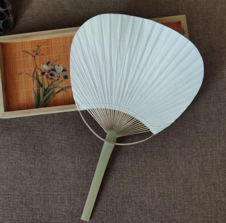 Party Supplies White Round Hand Fans with Bamboo Frame and Handle Wedding Party-Favors Gifts Paddle Paper Fan SN385