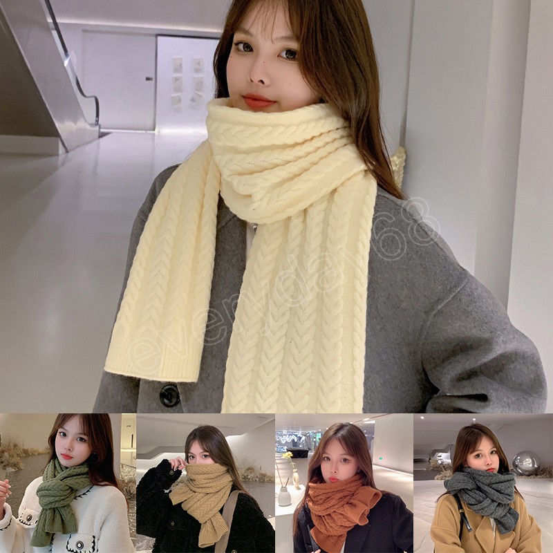 Style coréen longs Femmes tricotées épaisses Écharpe Skinny Solid Solid Braid Long chaud hiver et châles et écharpes et écharpes