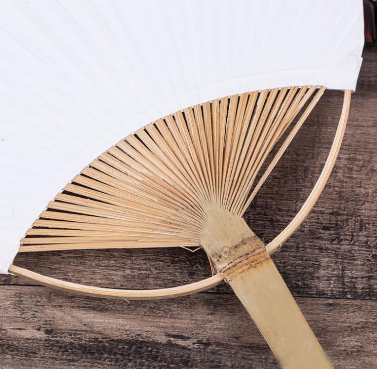 Party Supplies White Round Hand Fans with Bamboo Frame and Handle Wedding Party-Favors Gifts Paddle Paper Fan SN385