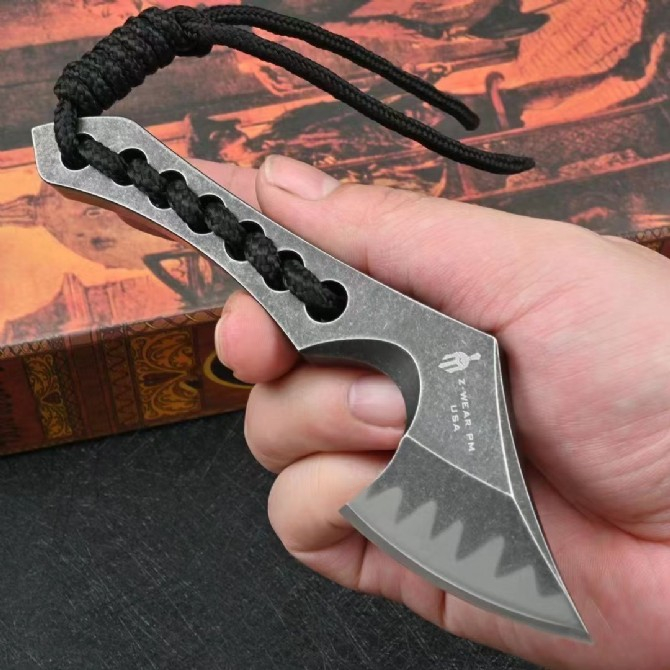 Hot H1129 6,18 tum mini-axlar Kniv och luckor Z-Wear Stone Wash Blade Full Tang Steel Handle Small Axe With Kydex Cutter Tools