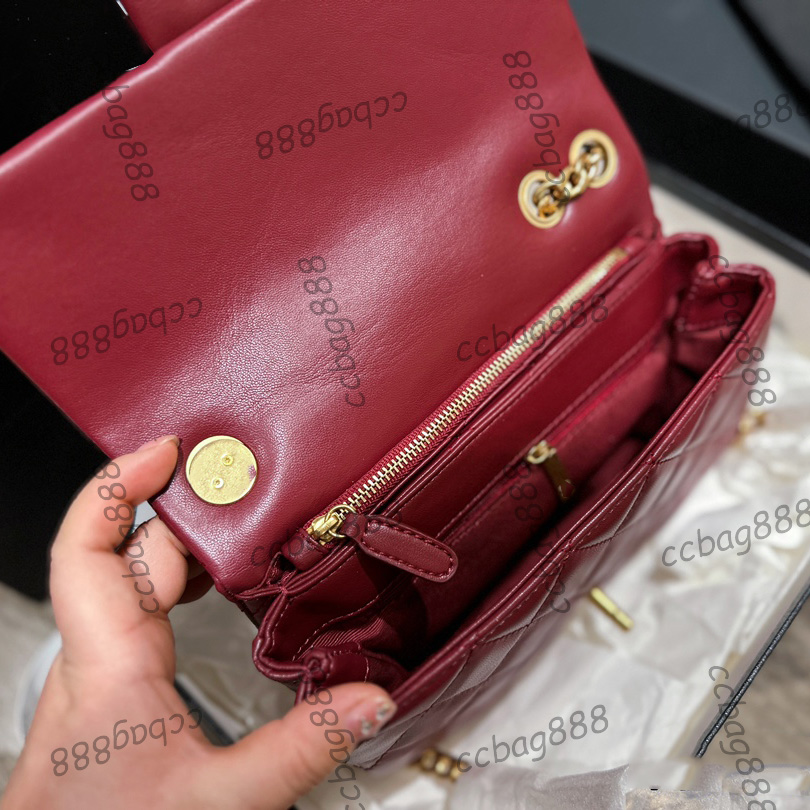 22K Womens Designer Timeless Accordion Flap Bags With Crush Goood Bead Vinatge Metal Hardware Crossbdoy Shoulder Purse Multi Pochette Red Outdoor Handbags 22X14CM