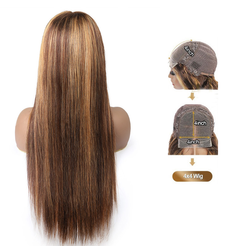Cheveux humains brésiliens 4X4 perruque de dentelle P4 27 couleur piano droite péruvienne indienne malaisienne 150% 180% 210% densité 10-32 pouces