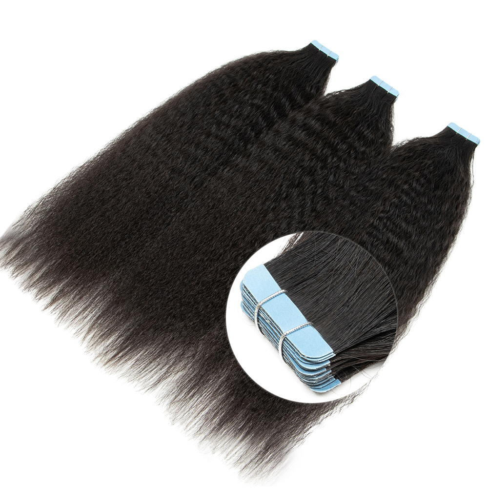 Kinky Straight Tape In Human Hair Extensions For Women 14"-30" Invisible Natural Virgin Hair