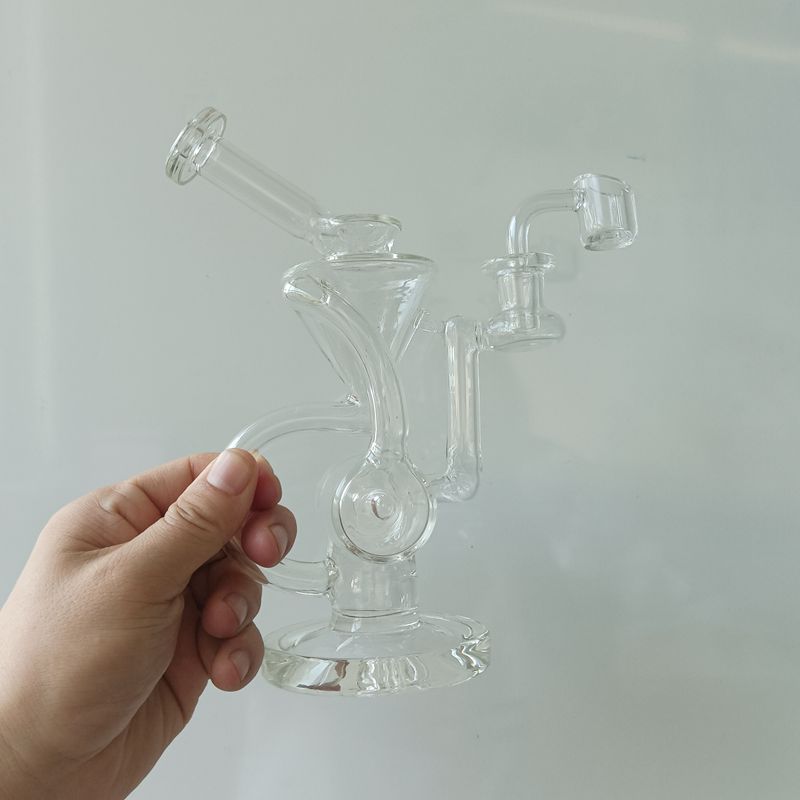 Clear Glass Water Bong Hookahs Recycler Oil Dab Rig with Perc Thick Pipes for Smoking