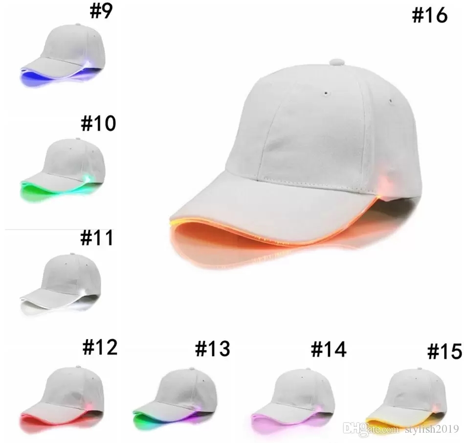 LED 야구 모자면 검은 흰색 빛나는 LED 라이트 볼 캡은 어두운 조절 가능한 스냅 백 모자 빛나는 파티 모자 WCW183