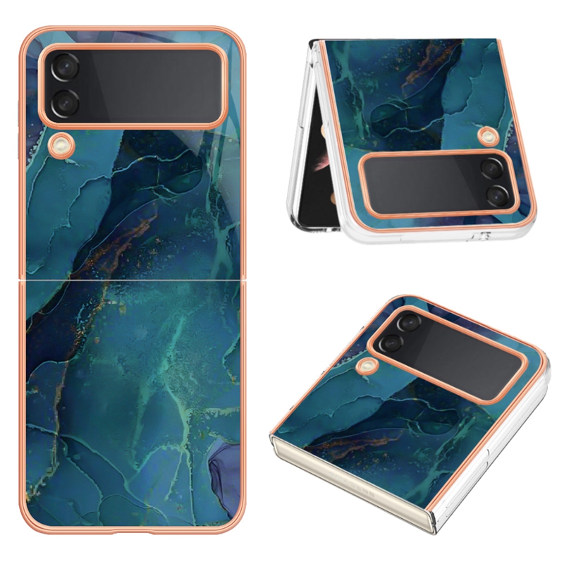 Fashion Bling Marble Cases For Samsung Z Flip 4 3 5G Flip4 Flip3 Zflip4 2.0MM Plating Metallic Soft Chromed TPU Rock Stone Granite Shockproof Folding Phone Back Cover