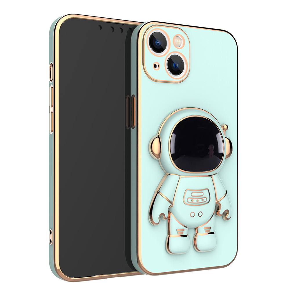 3D Astronaut Folding Stand Soft Phone Case voor iPhone 14 13 12 11 Pro Max XR XS 7 8 Plus SE 2022 PLATING SHOCKPROVEN CASE COVER