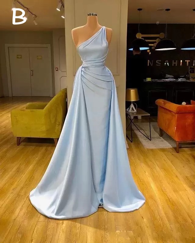 Bleu ciel clair robes de soirée élégantes arabe Aso Ebi Slim Fit ruché occasion formelle robes de bal balayage train femmes deuxième réception robe de soirée Robe de soirée CL1519