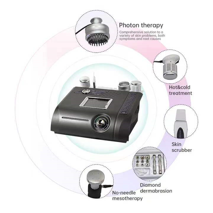 6 I 1 Diamond Dermabrasion Microdermabrasion Hot Cold Hammer Skin Scrubber Bio Lift No-Needle Mesotherapy Photon Machine NV E6