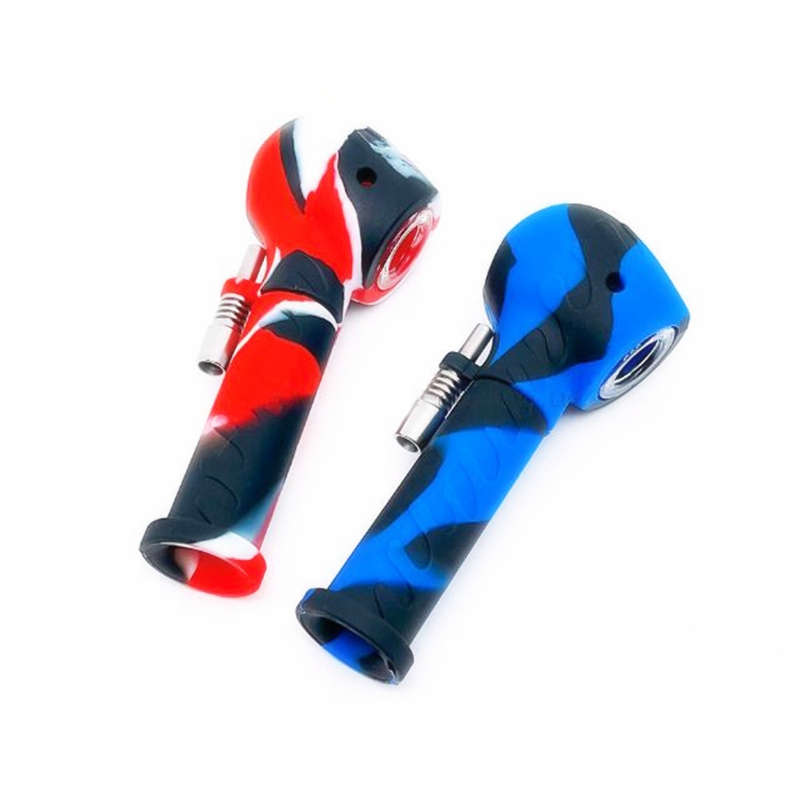 Tubos de silicone colorido multifuncional Herb Tobacco Filtro de vidro Tigela Boletas de óleo portátil Platas de óleo portátil 10mm unhas de titânio palha de palha manual Pipes de mão fumando cigarro de cigarro