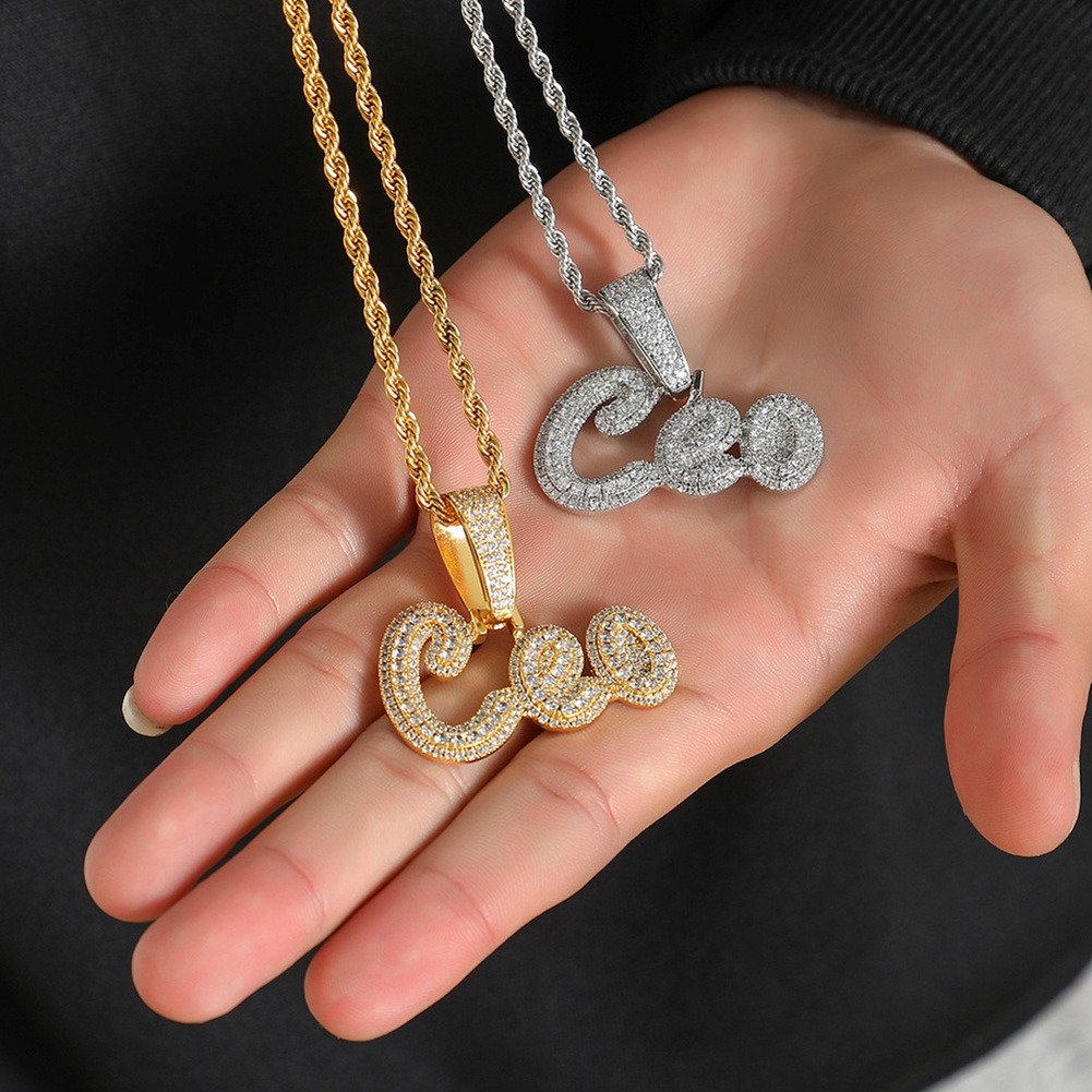 TopBling Hip Hop personnalisé 26 lettres nom pendentif collier 18 carats véritable plaqué or bijoux 284R