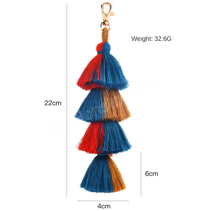 Handmade Women Colorful Boho Tassel Bag Charm Key Chain Fashion Jewerly Keychain Accessories for Girls