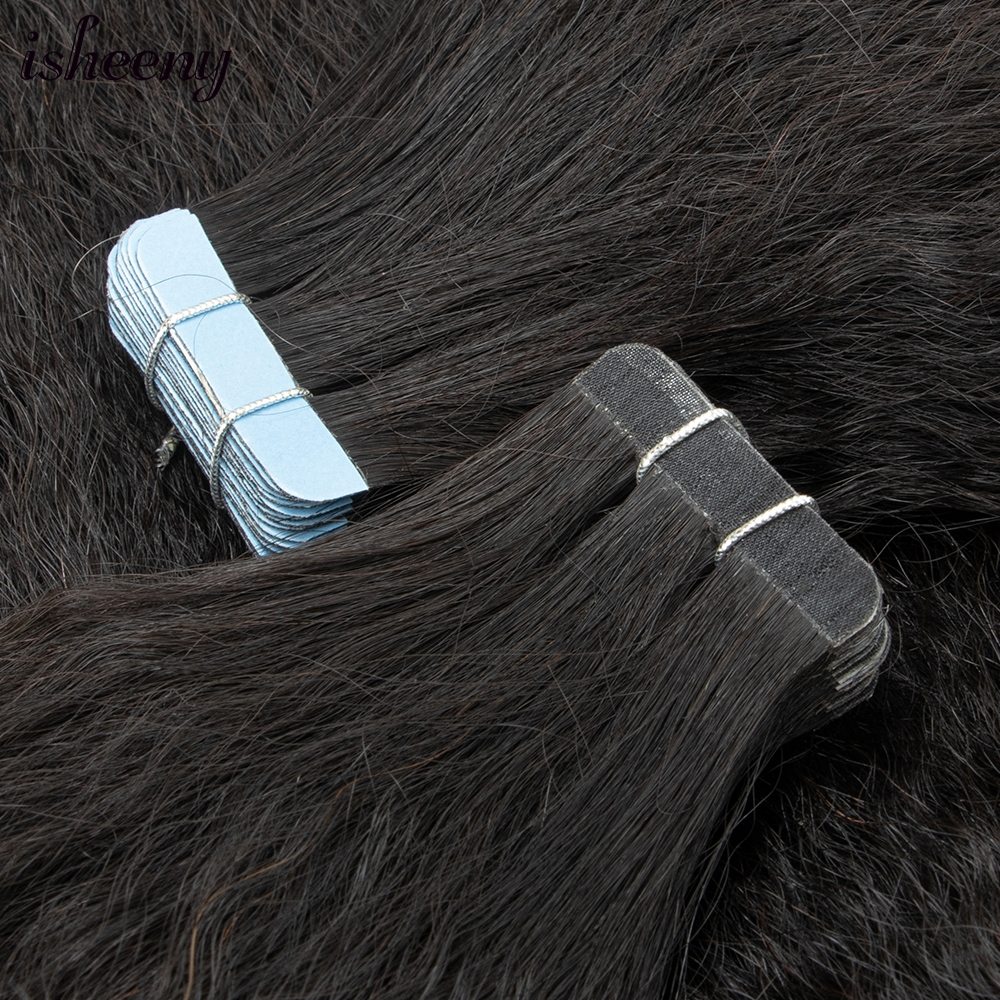 Kinky Straight Tape In Human Hair Extensions For Women 14"-30" Invisible Natural Virgin Hair