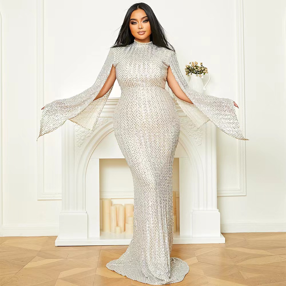 Robe de soirée longue à sequins légers grande taille grande femme PC1263