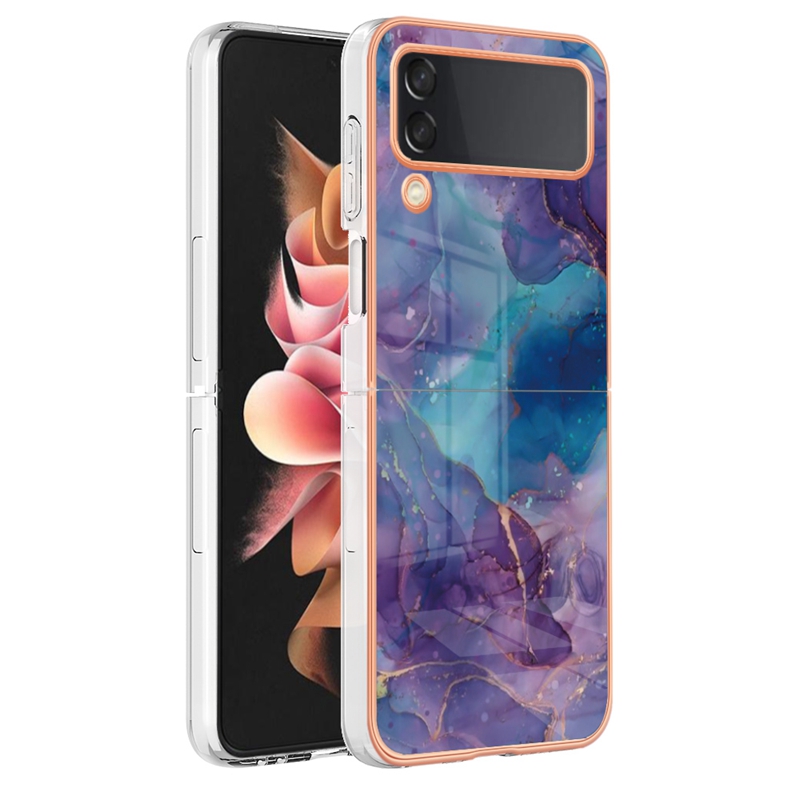 Fashion Bling Marble Cases For Samsung Z Flip 4 3 5G Flip4 Flip3 Zflip4 2.0MM Plating Metallic Soft Chromed TPU Rock Stone Granite Shockproof Folding Phone Back Cover