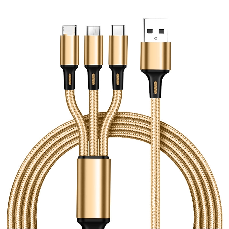 1 Meters 2m 3-in-1 Data Cable Copper Core Nylon Braided Anti-stretch Multi-port Android V8 Type C 2a Fast Charge Mobile Phone Charging Cable For Xiaomi Samsung Huawei