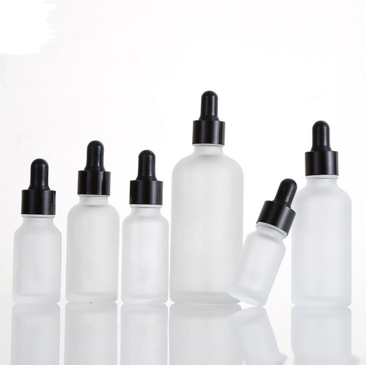 Flacone contagocce in vetro da 30 ml 15 ml Olio essenziale Bottiglie di siero bianco gelo da 10 ml con tappo in oro rosa SN383