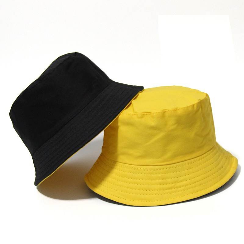 Chap￩u de balde simples algod￣o com chap￩us de pescadores de dupla face -sol para mulheres e homens adultos amarelo laranja vermelho preto cores pretas