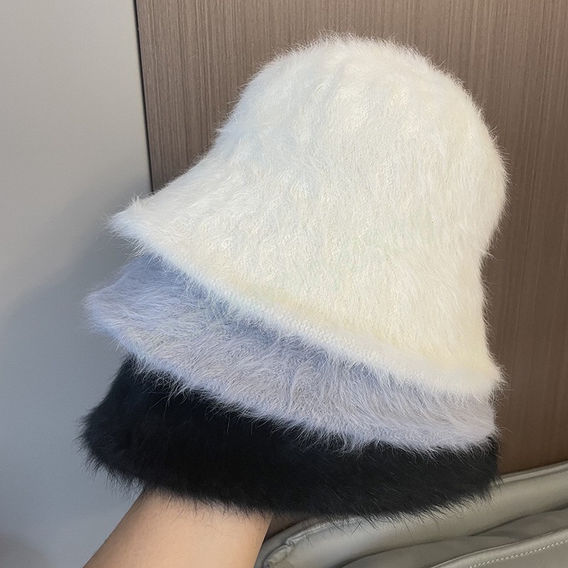 패션 인공 토끼 모피 버킷 모자 여성 가을 ​​겨울 따뜻한 두꺼운 어부 모자 모자 파나마 플러시 유역 모자 레이디 모자