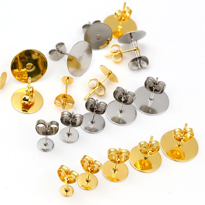 50-100 teile/los Gold Edelstahl Ohrring Bolzen Blank Post Basis Pins Mit Ohrring Stecker Erkenntnisse Ohr Zurück Für DIY schmuck Machen