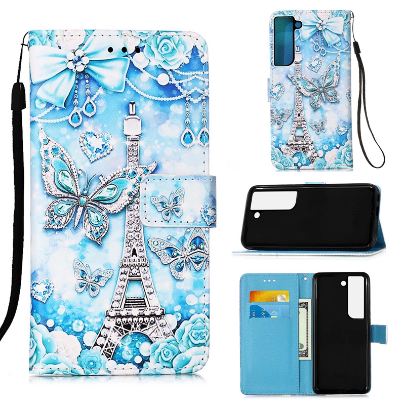 Läderplånbokfodral för Samsung S24 A35 A55 A54 S23 Ultra Plus A14 5G Moto Edge 40 Neo G Play 2024 4G Play 5G Panda Tower Lace Flower Futterfly Holder Flip Cover Pouch Pouch