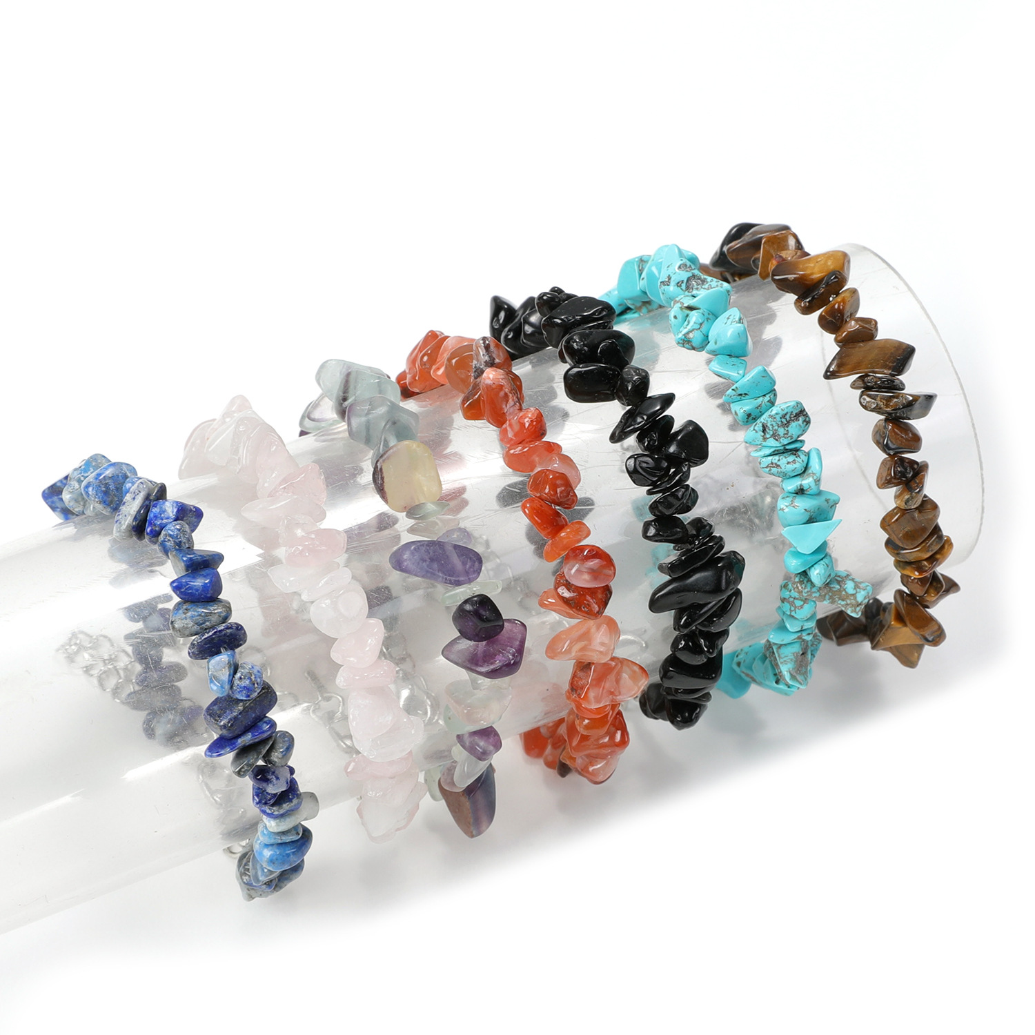 Braccialetti con perline di pietre preziose naturali Braccialetti con chip di cristallo di fluorite di ametista irregolare Braccialetti di quarzo donna