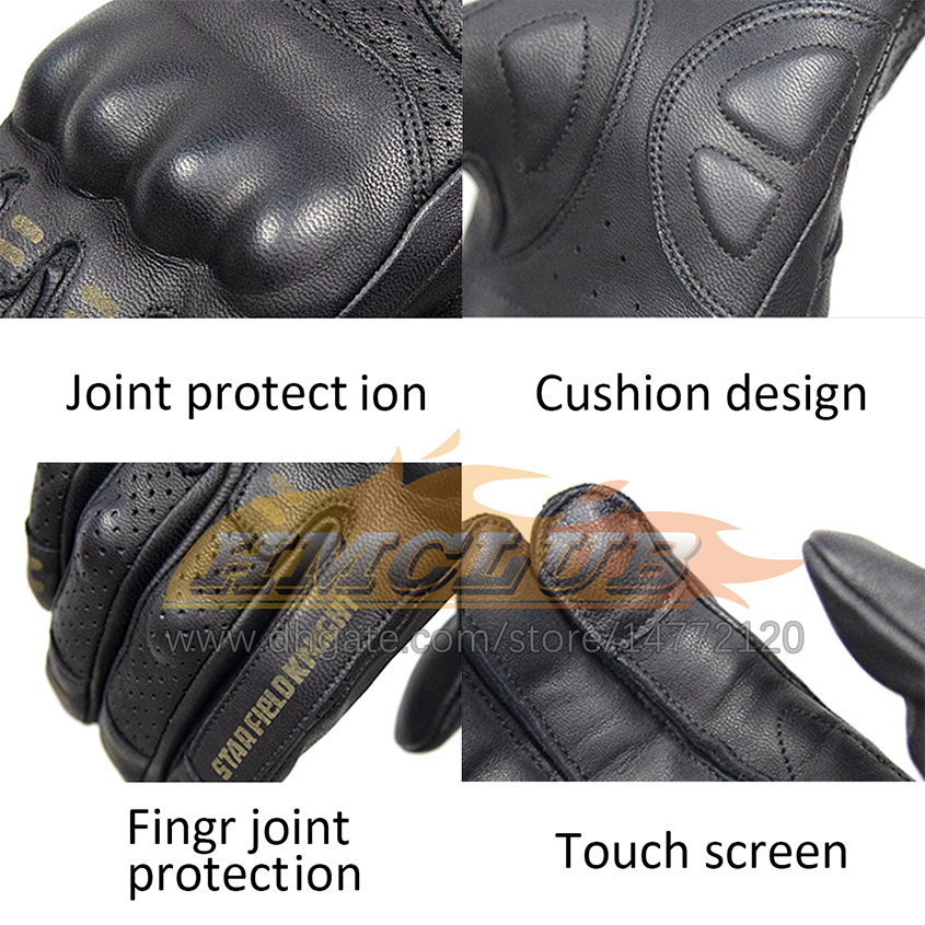 ST615 nouveau cuir véritable peau de chèvre rétro moto gants plein doigt écran tactile Knuckle Protection course équitation moto équipement