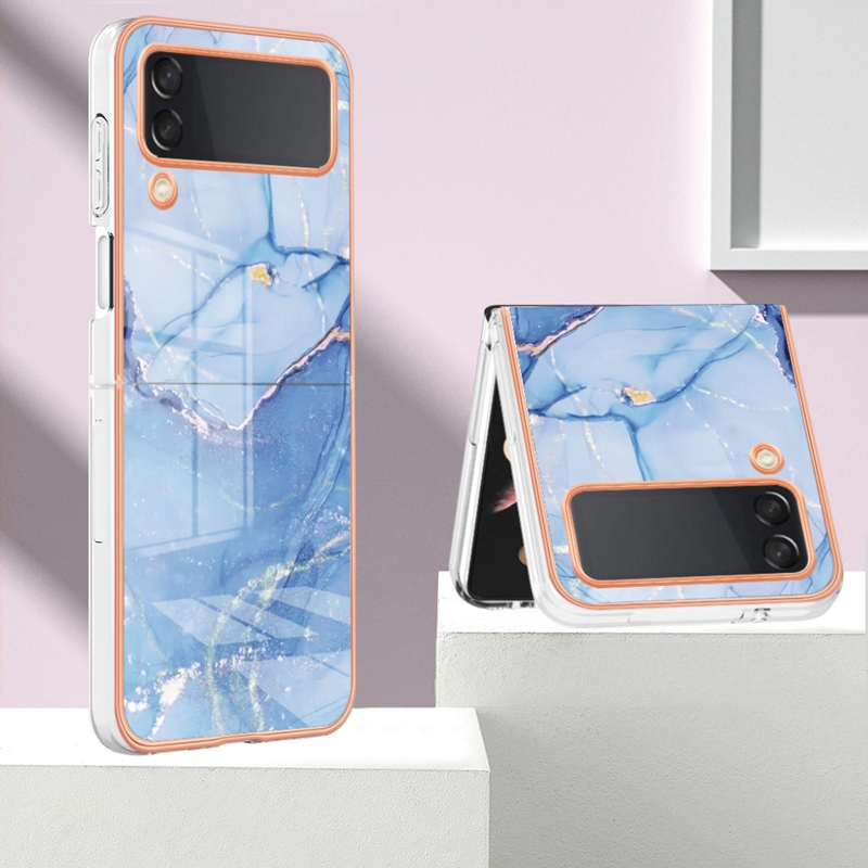 Fashion Bling Chromed TPU Marble Cases voor Samsung Z Flip 4 3 5G FLIP4 FLIP3 ZFLIP4 2,0 ​​mm Volling Metallic Soft Rock Stone Graniet Anti-Fall Schokbestendige telefoonomslag