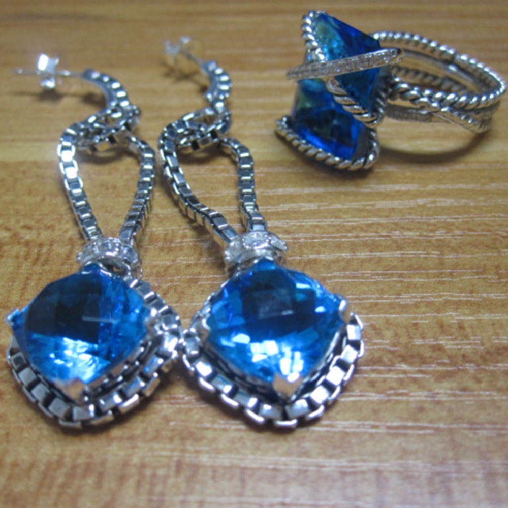 925 Sterling Silver 11mm Blue Topaz Studs Boucles d'oreilles Design Bijoux Boucles d'oreilles fines Cadeaux de Noël Cadeaux de fête des mères