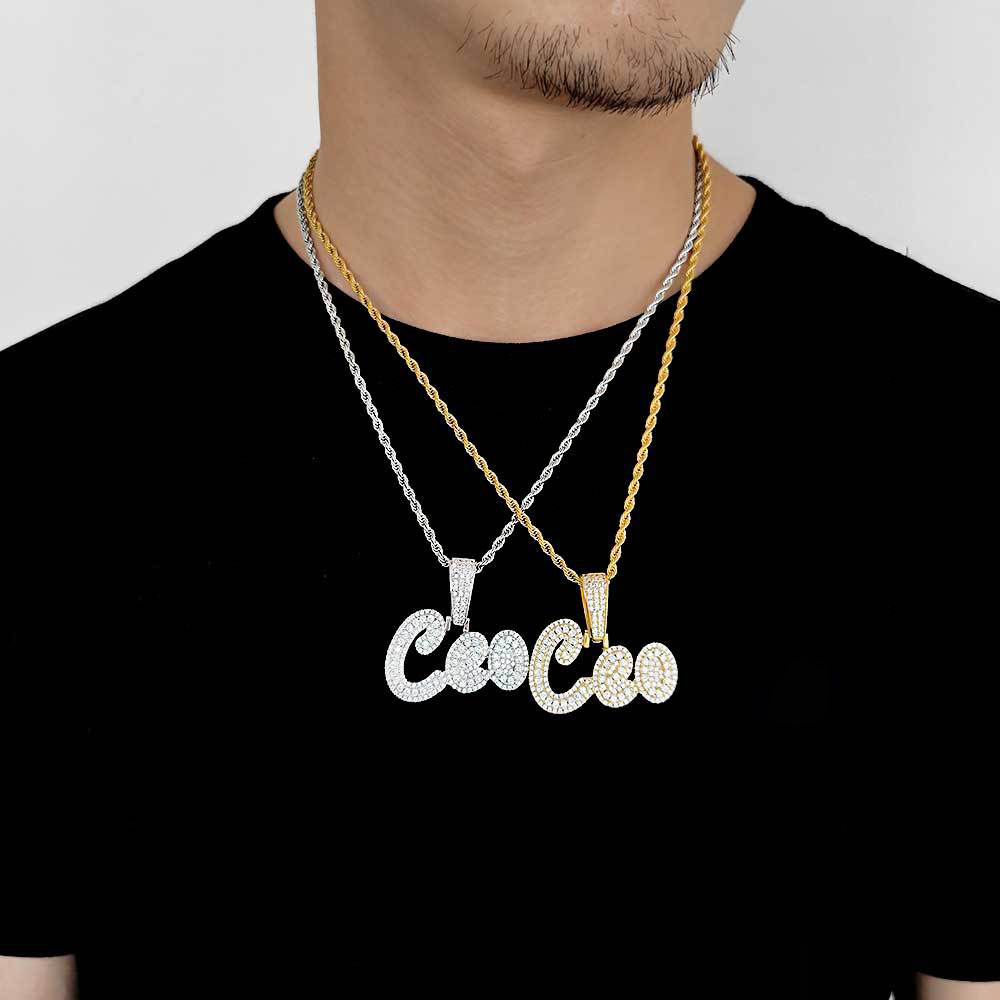 TopBling Collana con ciondolo con nome personalizzato 26 lettere Hip Hop, gioielli placcati in oro reale 18k284R