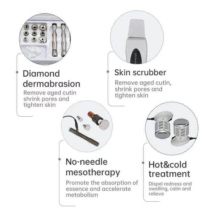 6 en 1 Diamant Dermabrasion Microdermabrasion Chaud Froid Marteau Épurateur de Peau BIO Lift Sans Aiguille Mésothérapie Photon Machine NV E6