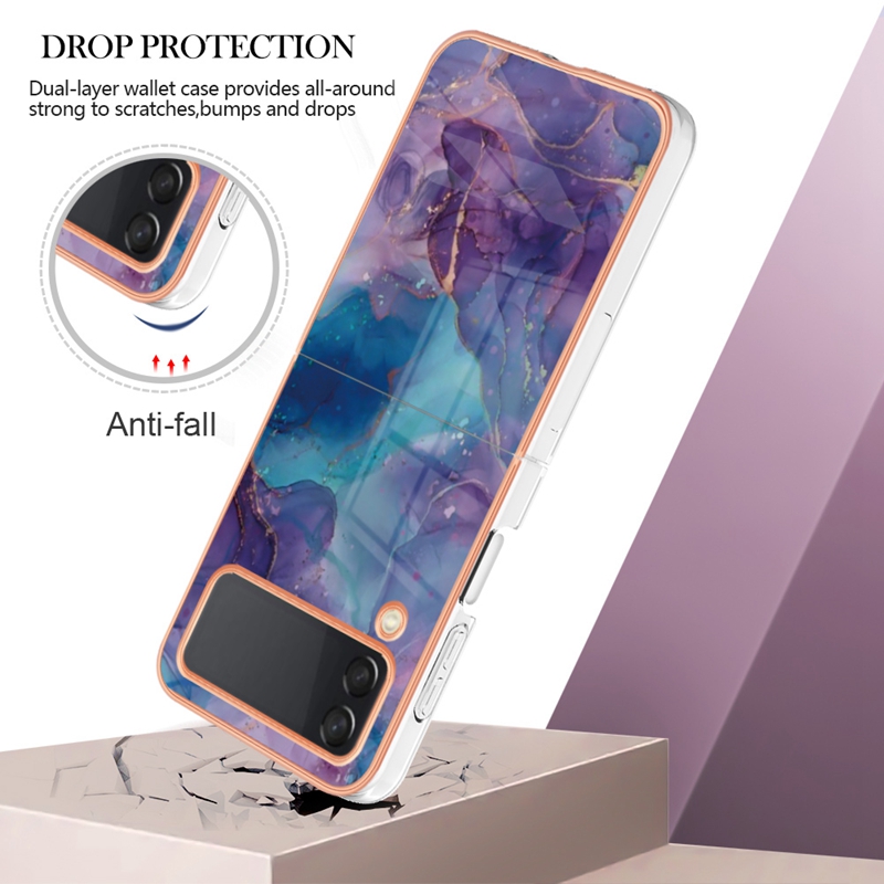 Fashion Bling Marble Cases For Samsung Z Flip 4 3 5G Flip4 Flip3 Zflip4 2.0MM Plating Metallic Soft Chromed TPU Rock Stone Granite Shockproof Folding Phone Back Cover