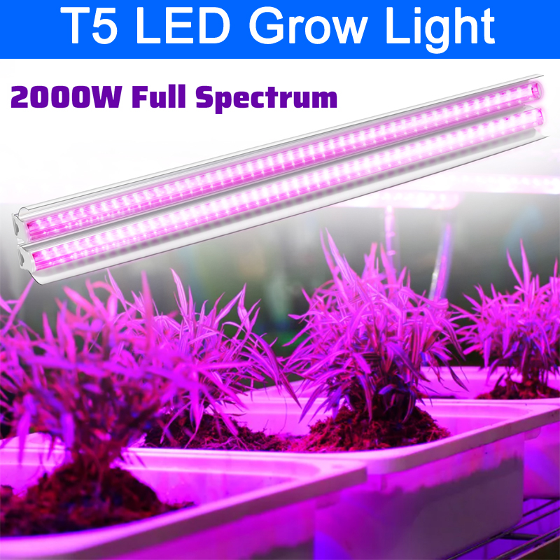 2ft T5 HO LED Grow Lights Full Spectrum Double Tube Integrated T5 Strip Bar Growing Lamp Fixtures Plug in ON/Off Pull Chain Included