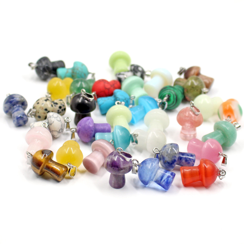 Mini pierre naturelle en forme de champignon, breloques en cristal de Quartz, pendentif, collier, Quartz Rose, œil de tigre, bricolage, fabrication de bijoux, colliers, boucles d'oreilles, accessoires en vrac