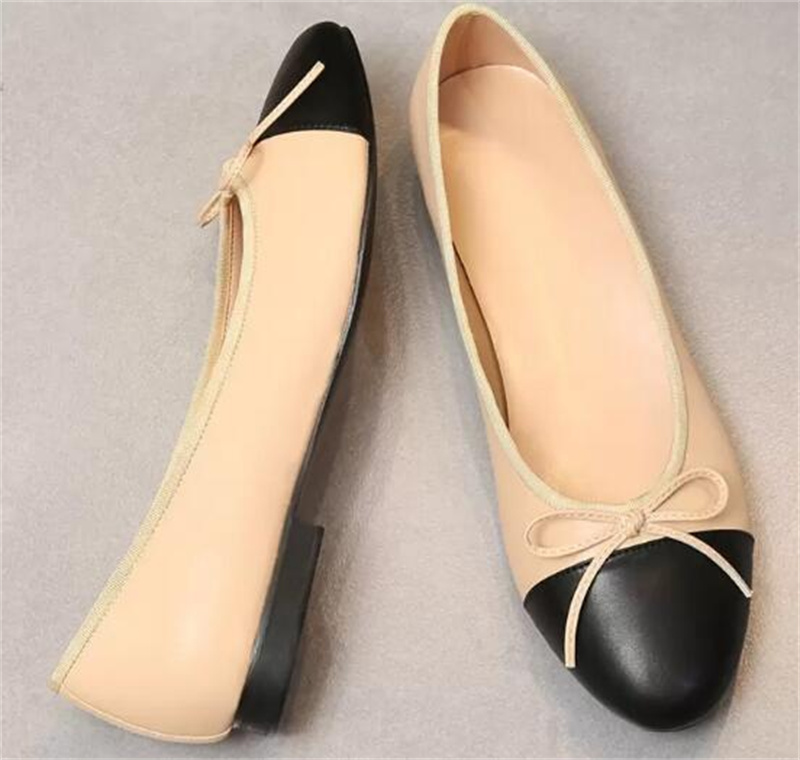 Chaussures habillées de luxe Ballerines Chaussures de danse Chaussure de bateau Sandale Mocassins paresseux Designer classique Automne 100% peau de vache Mode Femmes Noir Plat Lady Cuir avec sommier tapissier