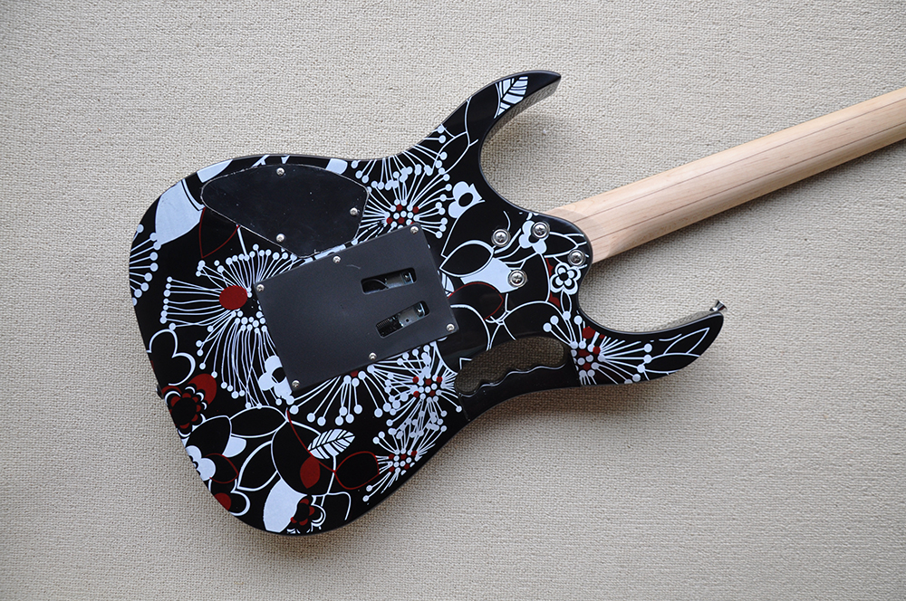 Factory Custom Electric Guitar With Flower Pattern Floyd Rose Bridge Chrome Hardware rosewood fretboard 24 Frets Can be customized