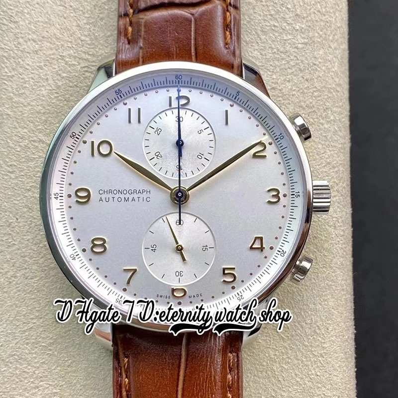 ZF V3 yl371604 A69355 chronographe automatique montre pour homme cadran blanc or marqueurs de nombre boîtier en acier bracelet en cuir marron 2022 Super Edition chronomètre éternité montres