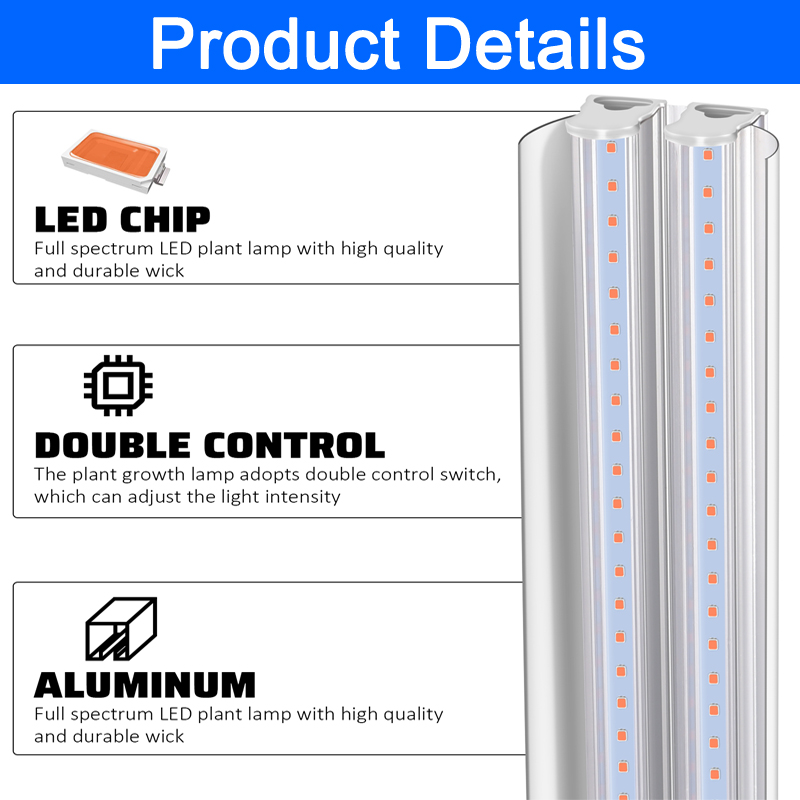 2 피트 T5 HO LED 성장 조명 전체 스펙트럼 더블 튜브 통합 T5 스트립 바 성장 램프 비품 플러그 켜기/오프 풀 체인 포함