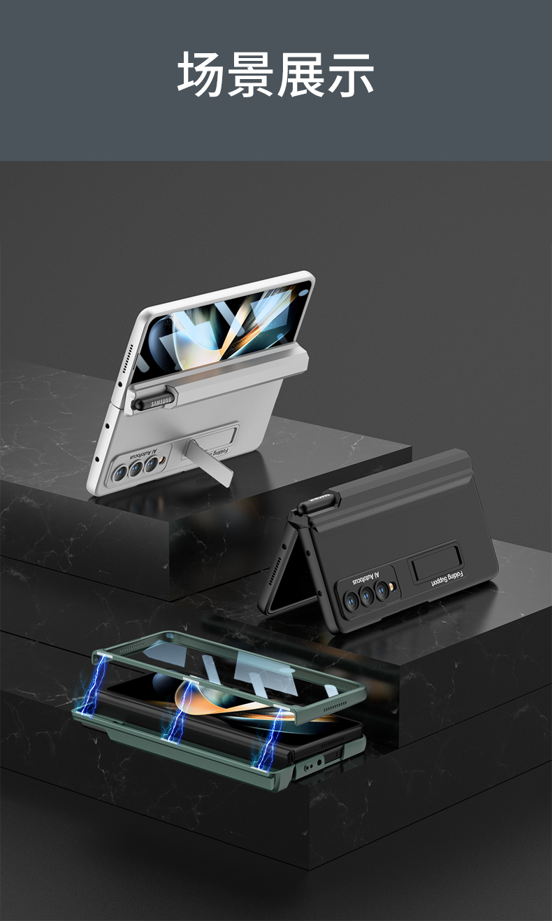 Estojo de dobradiça magnética para Samsung Galaxy Z Fold 4 estojo de vidro protetor de tela suporte de caneta lateral capa