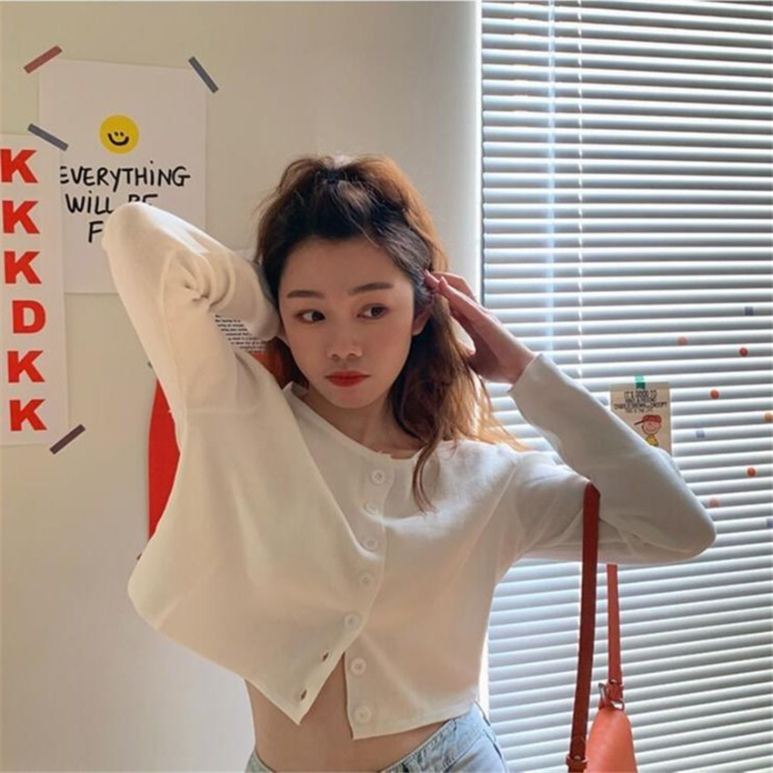 Женские куртки в корейском стиле Oneck Короткие вязаные свитеры Женщины тонкие кардиганские модные рукав солнце