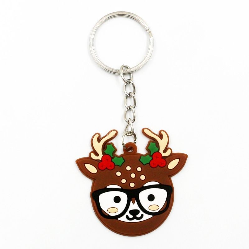 Christmas Keychain Pendant Santa Snowman Elk Cartoon PVC Keychains Keyring Christmas Gift Key Chain