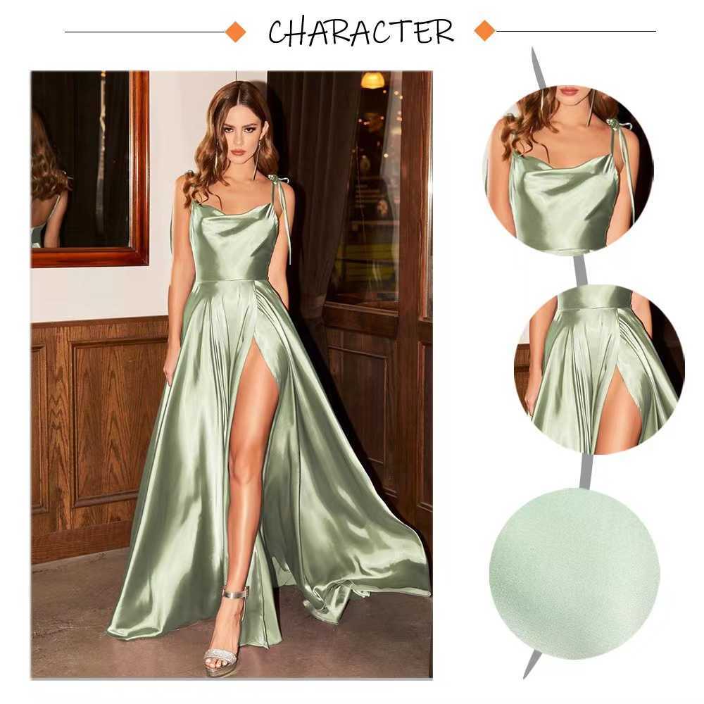 Abiti da festa Donna Cinghia spaghetti Abito da ballo in raso Lungo elegante Verde menta Backless Estate A-line Maxi Abito da sera Abiti Gala T220930