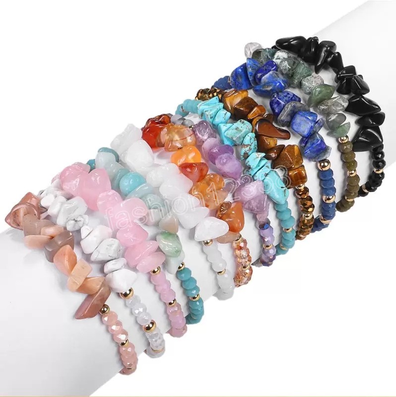 Natural Gem Stone Identificação da pulseira Irregular Crystal Turquoise Amethyst Bracelets Bangles Pulseira de quartzo para mulheres