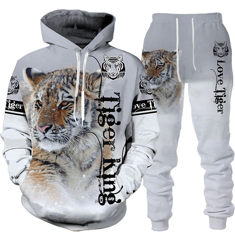 Mens Tracksuits Animal 3D Tiger Printed Hoodie Pants Suit Cool MenWomen Sportwear Tracksuit Set Autumn And Winter Clothing 220930