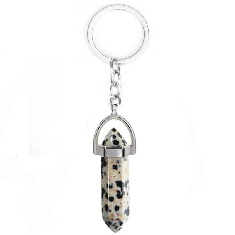 Fashion Jewelry Natural Crystal Stone Keychain Pendant Hexagon Pillar Keychains Luggage Decoration Key Chain Keyring