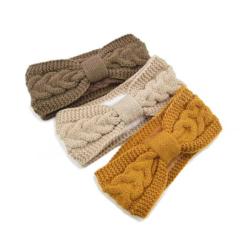 Hiver plus chaud oreille tricoté bandeau Turban femmes Crochet laine croix large Stretch solide bandeau bandeau cheveux accessoires