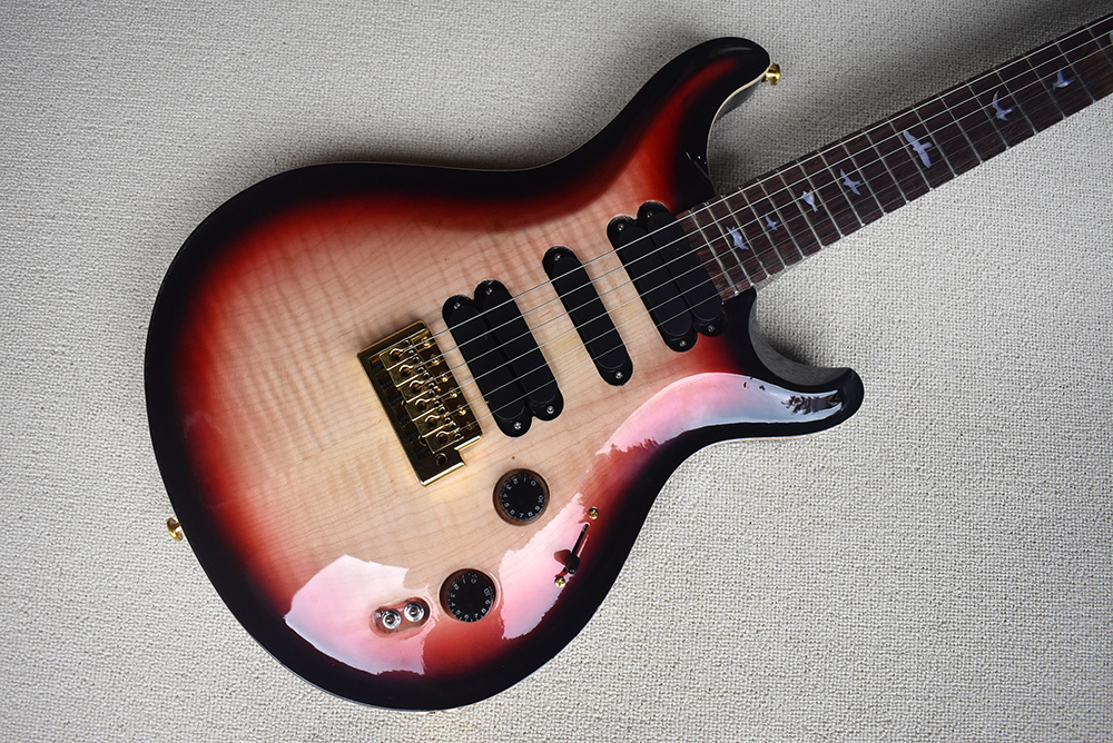 Factory Custom Red and Cream Electric Guitar With Gold Hardware Flame Maple Top HSH Pickups Can be customized